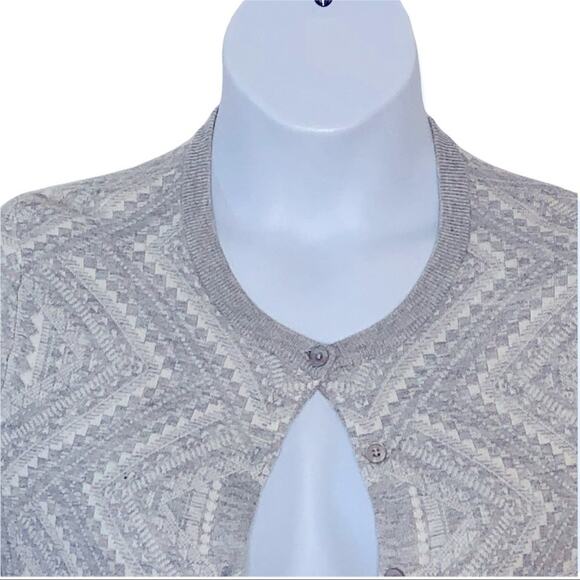Bass Medallion Print Grey & White Cardigan Button Front Sweater Medium - Picture 4 of 12
